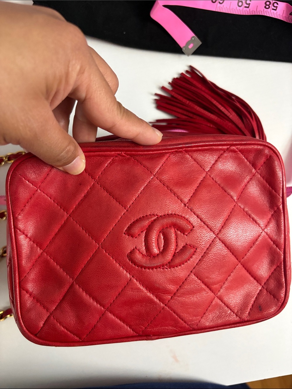 CHANEL Quilted Lambskin Leather Crossbody Camera Bag with Tassel and Gold Chain - Picture 9 of 17